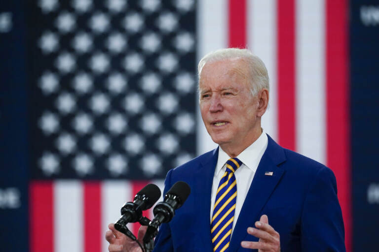 President Joe Biden speaks at Dakota County Technical College, in Rosemount, Minn., Tuesday, Nov. 30, 2021. (AP Photo/Carolyn Kaster)