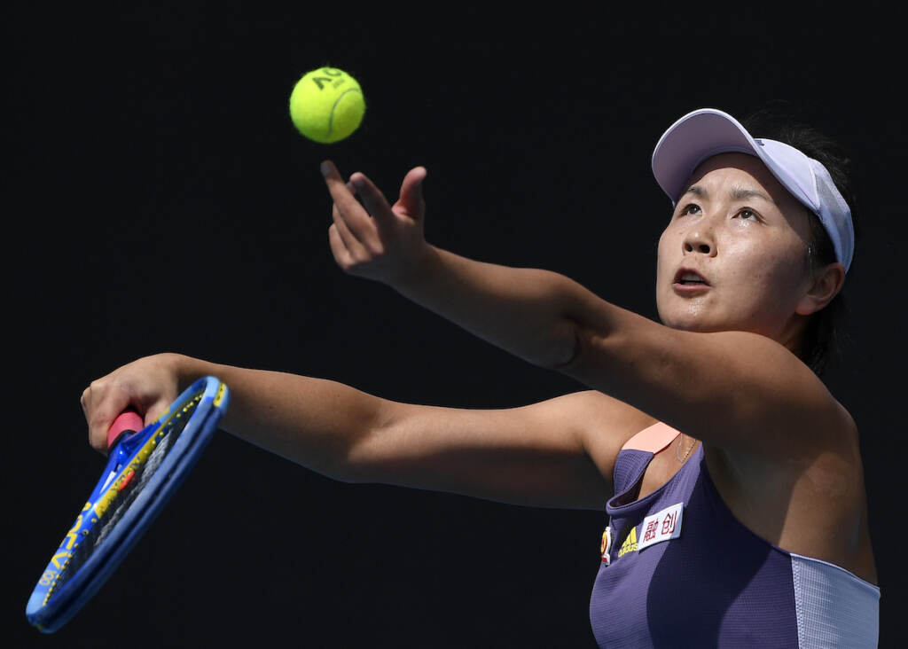 Peng Shuai File photo: China's Peng Shuai serves to Japan's Nao Hibino during their first round singles match at the Australian Open tennis championship in Melbourne, Australia, on Jan. 21, 2020. The stand the women's professional tennis tour is taking in China over concern about Grand Slam doubles champion Peng Shuai's well-being could cost the WTA millions of dollars and end up being unique among sports bodies. The International Olympic Committee is preparing to host the Winter Games in Beijing in two months and has held calls with Peng to show she is doing well — but never raised the matter of the sexual assault allegations she made against a former Chinese government official