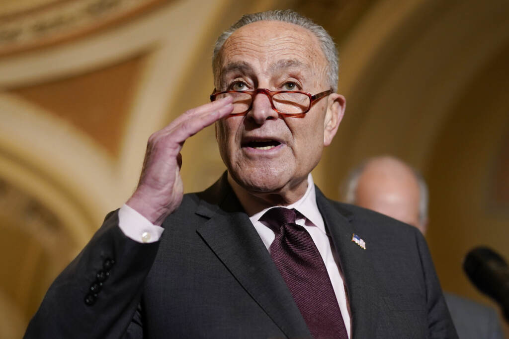 Chuck Schumer Senate Majority Leader Chuck Schumer of N.Y., speaks during a news conference after the weekly Democratic policy luncheon on Capitol Hill in Washington, Tuesday, Dec. 7, 2021