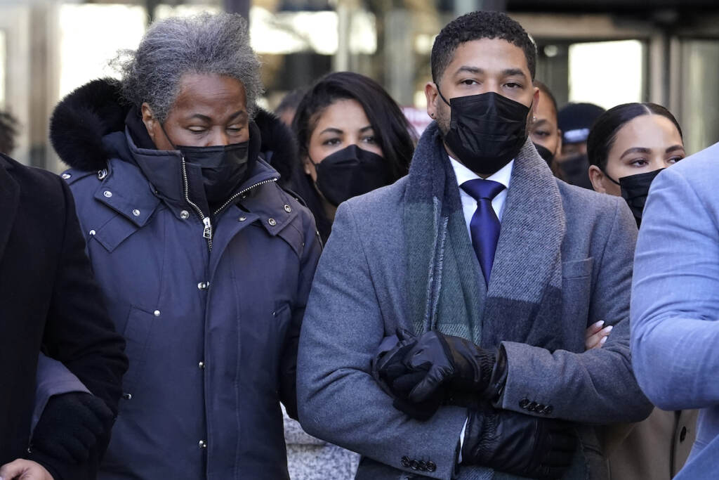 Jussie Smollett, Janet Actor Jussie Smollett, right, departs with his mother Janet, from the Leighton Criminal Courthouse, Wednesday, Dec. 8, 2021, in Chicago, after Cook County Judge James Linn gave the case to jury. (AP Photo/Nam Y. Huh)