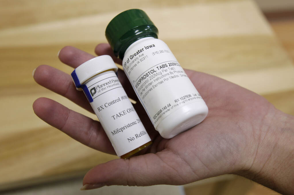 Abortion Pill FILE - This Sept. 22, 2010 file photo shows bottles of abortion pills at a clinic in Des Moines, Iowa. The Food and Drug Administration on Thursday, Dec. 16, 2021 loosened some restrictions on the pill mifepristone, allowing it to be dispensed by more pharmacies. (AP Photo/Charlie Neibergall, file)