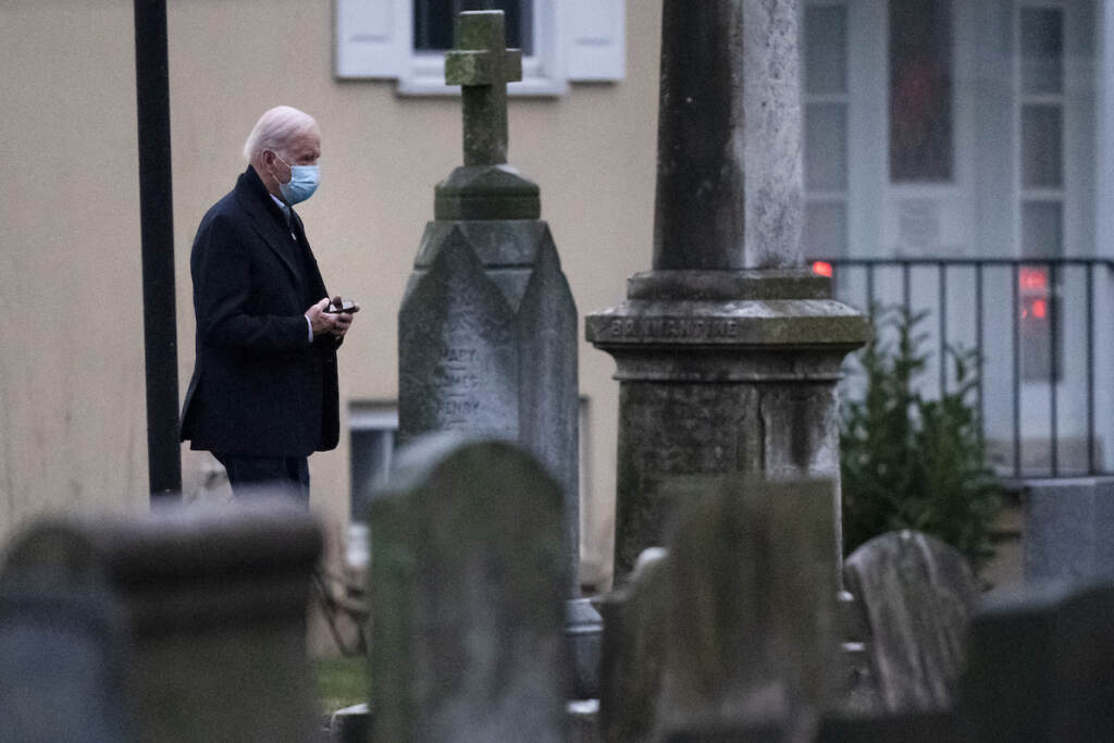 Biden President Joe Biden arrives at St. Joseph on the Brandywine Catholic Church in Wilmington, Del., Saturday, Dec. 18, 2021. Today is the anniversary of Neilia and Naomi Biden's death