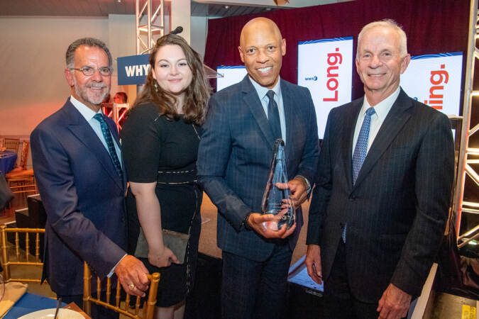 WHYY President and CEO Bill Marrazzo, former Media Labs student Zillah Elcin, William Hite and former WHYY Board Chair Fred Sutherland