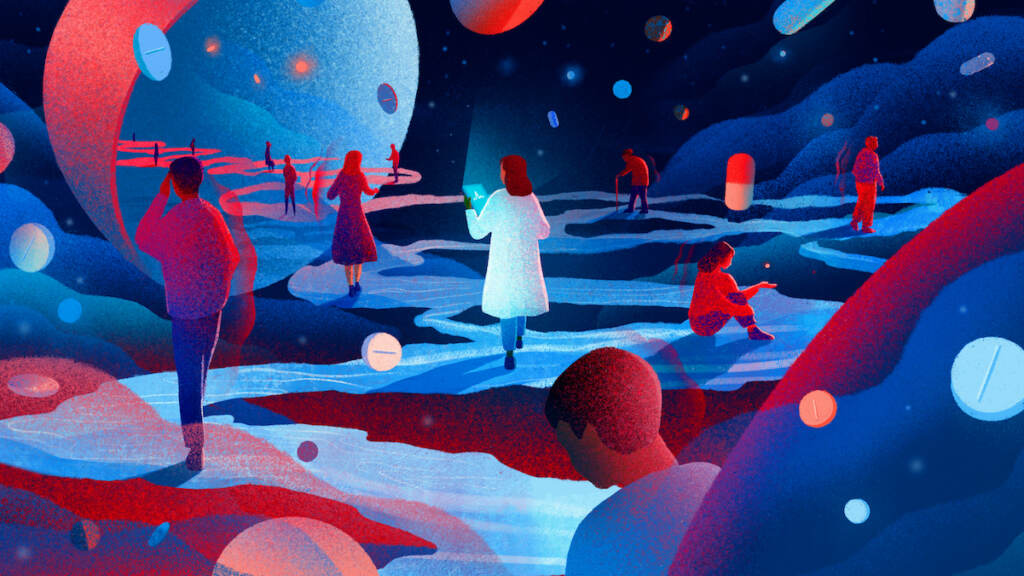 teaching-pain An illustration of people wandering around, searching for treatment