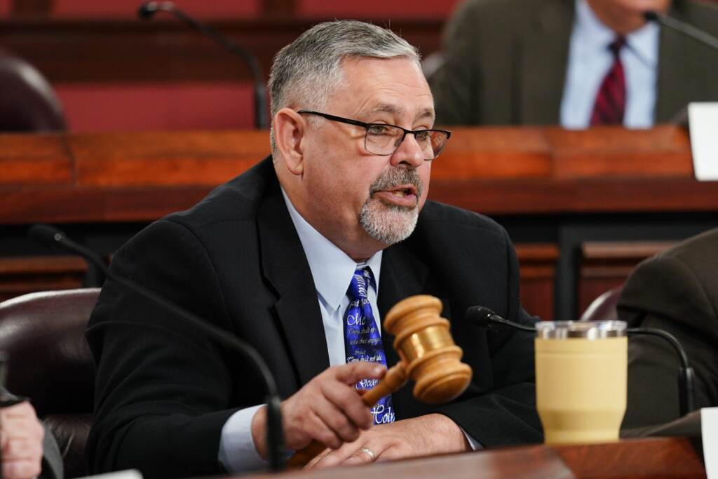 chris-dush-pa-senate-AP-120721 Sen. Cris Dush speaks during a hearing while holding a gavel
