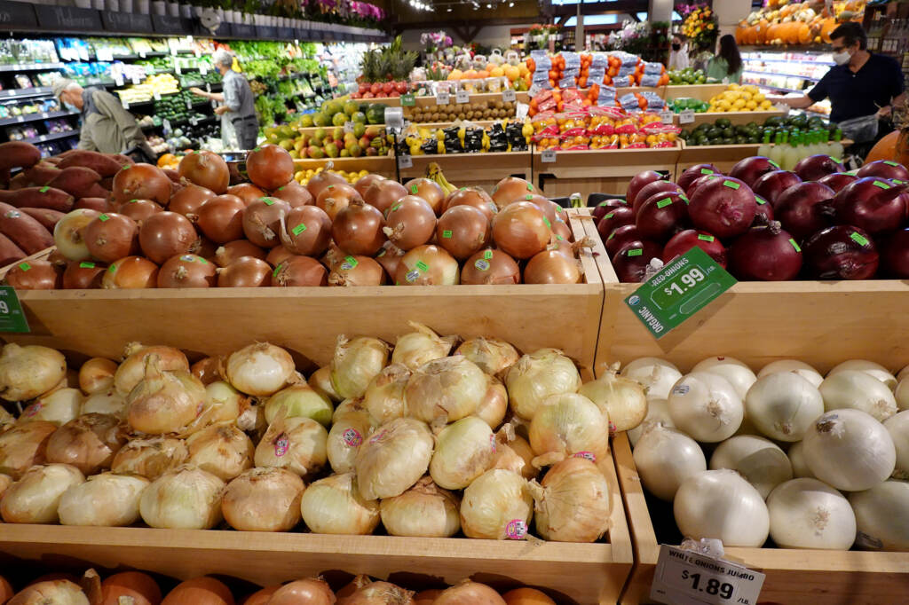 Food recalls were down this year, but experts who track foodborne illness don’t know exactly why. Here, produce is on sale at a Miami supermarket on Oct. 22. Onions on display in a supermarket