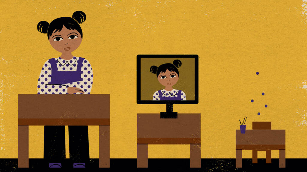 hbarczyk_npr_schoolenrollment_final_wide-d19d853f2985357826851b5a42a1560b1ddf578f An illustration of an in-person student who goes remote, then disappears