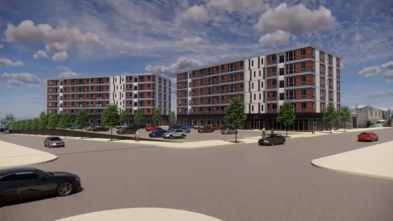Architect's rendering of development coming to 5000-5200 Warrington Avenue in Philadelphia. (JKRP Architects)