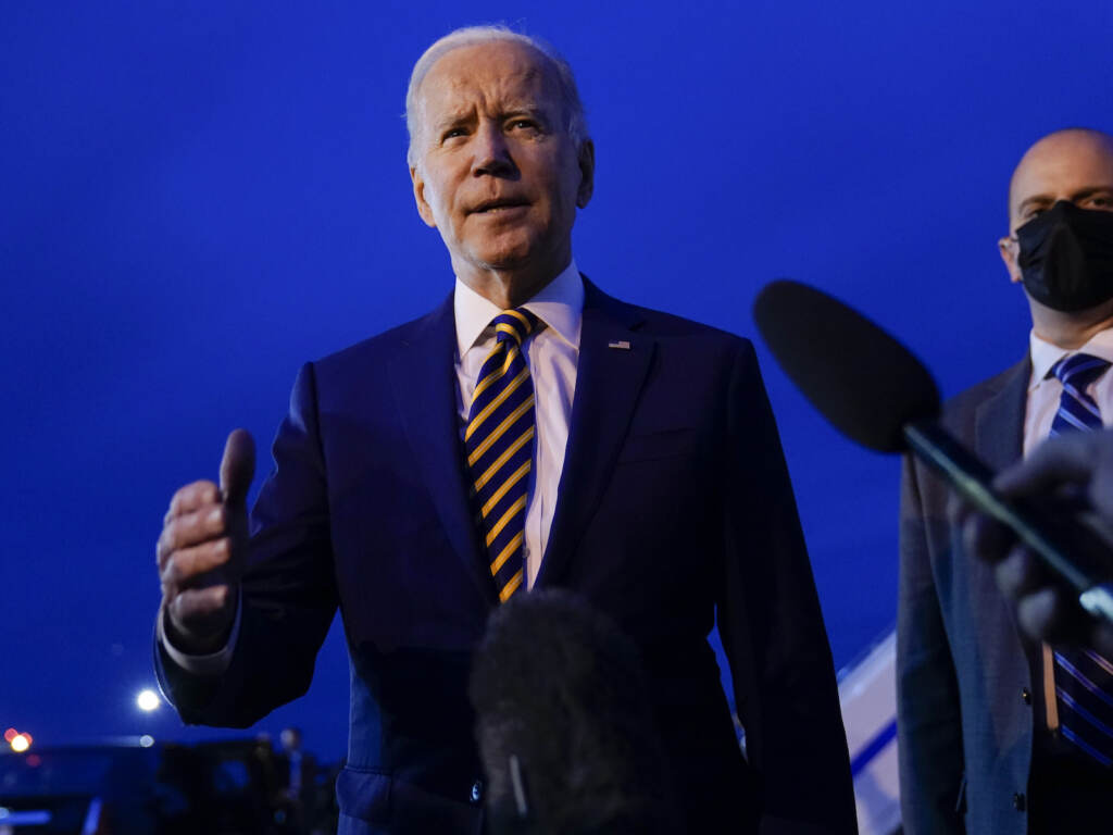 Biden President Biden speaks to members of the media before boarding Air Force One
