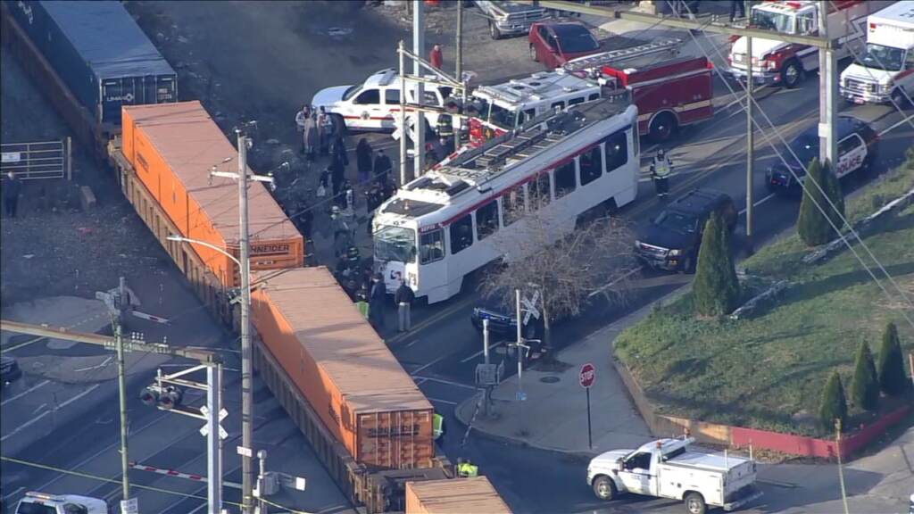 septa-trolley-train-crash-darby-wpvi-120921 Aerial view of a SEPTA crash