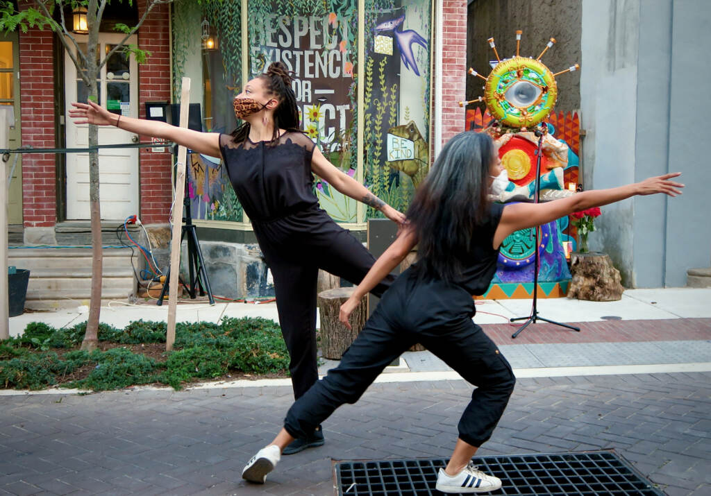 2021 03-provided-caitlin green ani gavino-philadelphia maplewood mall-painted bride grace period Caitlin Green and Ani Gavino perform on Maplewood Mall in Germantown in March 2021, as part of Painted Bride’s ''Grace Period: A Community Ritual for Collective Healing.'' (LaNeshe Miller-White)