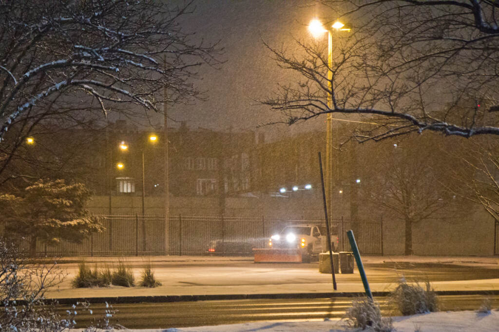 2022 1 27 k paynter snow 1-28-22-2 A plow truck waits for snow fall to accumulate in Philadelphia on January 28, 2022. (Kimberly Paynter/WHYY)