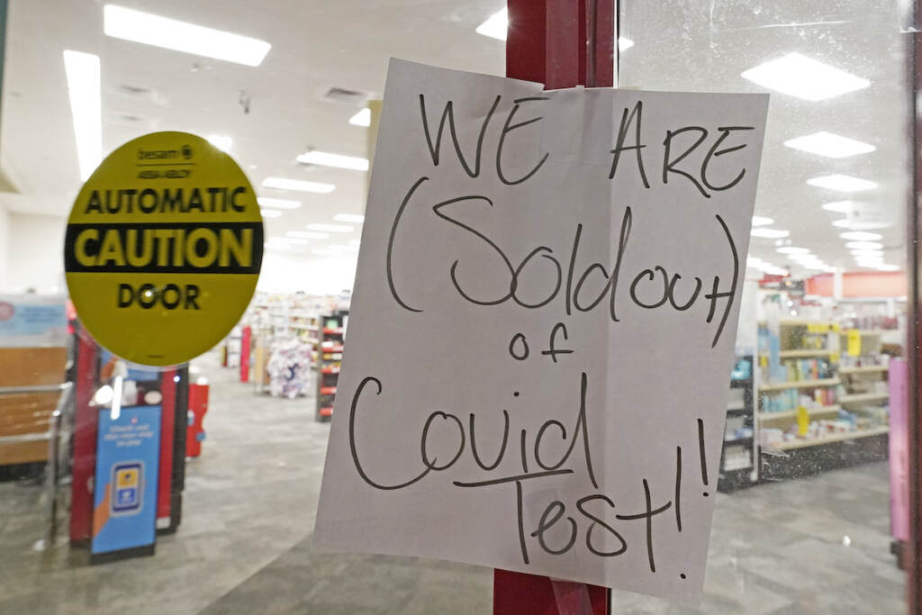 Virus Outbreak Covid Tests Mississippi A sign was posted at the front of this CVS pharmacy at the Capitol in Jackson, Miss., Monday, Jan. 3, 2022. It was widely reported that the at-home COVID-19 tests were in very short supply throughout the state