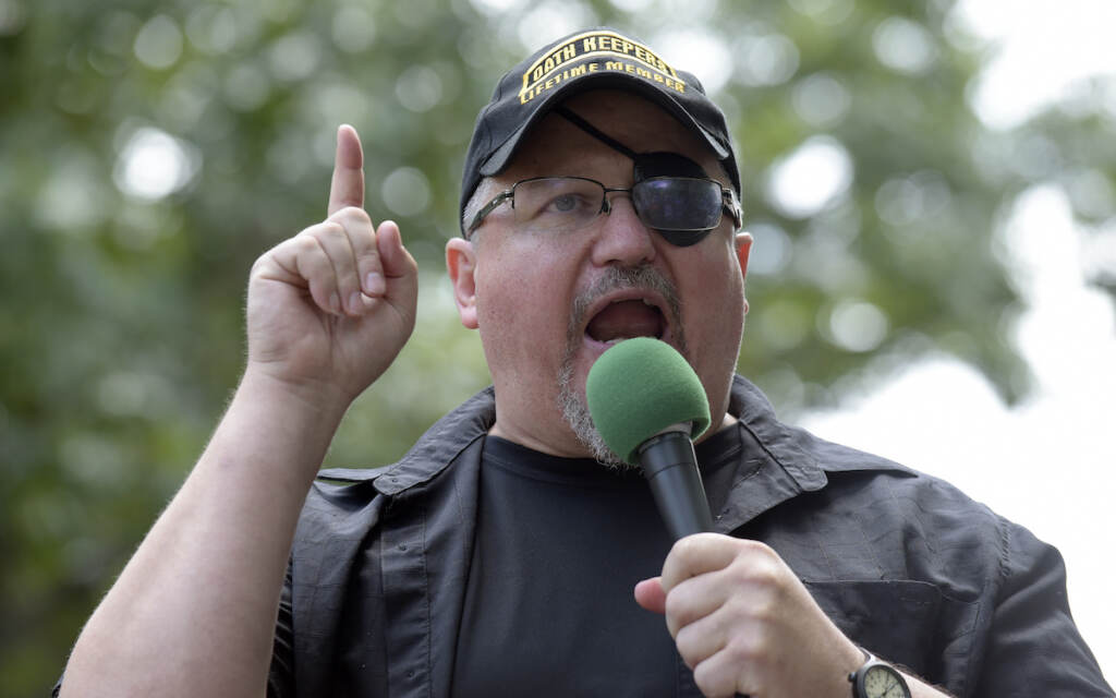 Stewart Rhodes In this Sunday, June 25, 2017 file photo, Stewart Rhodes, founder of the Oath Keepers, speaks during a rally outside the White House in Washington. Rhodes has been arrested and charged with seditious conspiracy in the Jan. 6 attack on the U.S. Capitol. The Justice Department announced the charges against Rhodes on Thursday