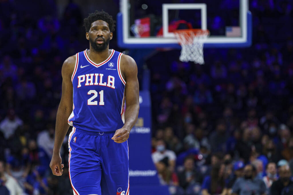 Joel Embiid Philadelphia 76ers' Joel Embiid looks on during the first half of an NBA basketball game against the New Orleans Pelicans, Tuesday, Jan. 25, 2022, in Philadelphia. The 76ers won 117-107. (AP Photo/Chris Szagola)