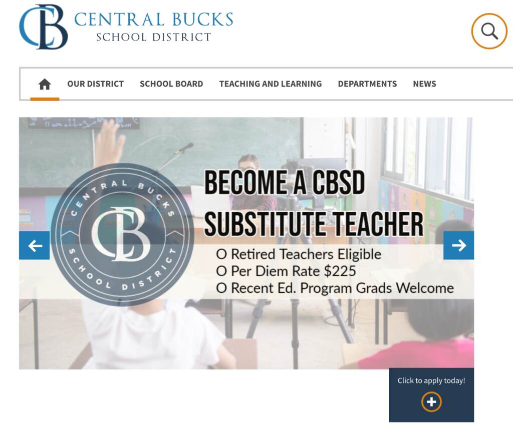 Screen Shot 2022-01-04 at 7.01.20 PM The homepage of the Central Bucks School District's website