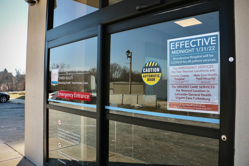 brandywine-hospital-EL-02-012722 A sign on the doors of Brandywine Hospital indicates it is closing
