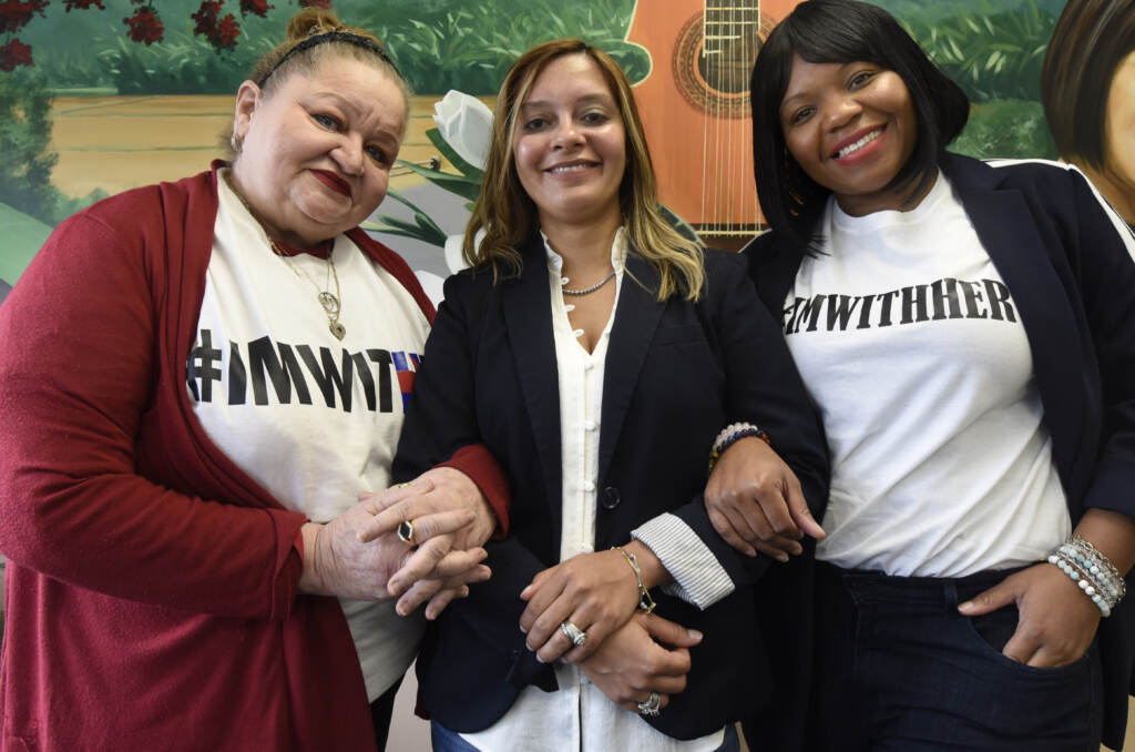 camden-city-council-marilyn-torres-felisha-reyes-morton-shaneka-boucher-AS-011622 (Left to right) Camden City Councilmembers Marilyn Torres, Felisha Reyes-Morton, and Shaneka Boucher link arms