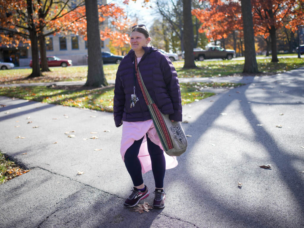 Jamie Beck walks on campus
