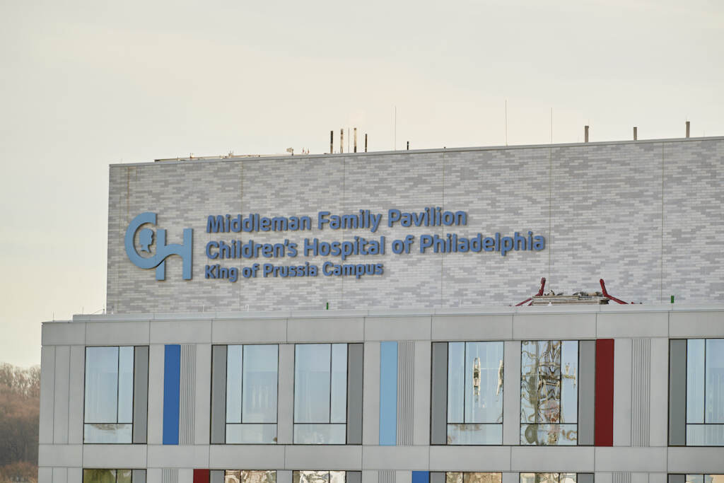 The building front of the Children's Hospital of Philadelphia's new hospital in King of Prussia. (The Children's Hospital of Philadelphia)