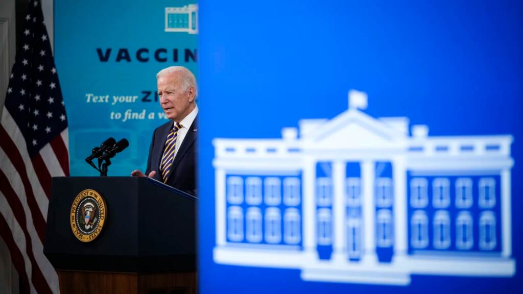 President Biden speaks in October about the coronavirus pandemic and encouraged states and businesses to support vaccine mandates. U.S. President Joe Biden speaks in the South Court Auditorium on the White House campus October 14, 2021 in Washington, DC. (Photo by Drew Angerer/Getty Images)
