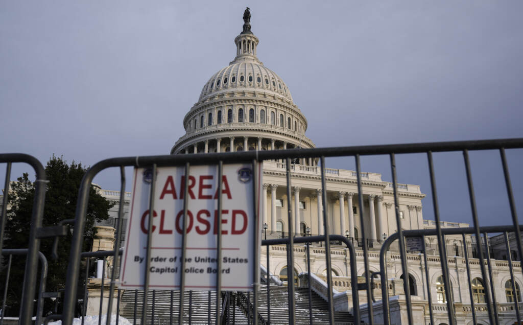 Washington, DC Prepares For January 6th Anniversary Security bike fences stand near the West Front of the U.S. Capitol