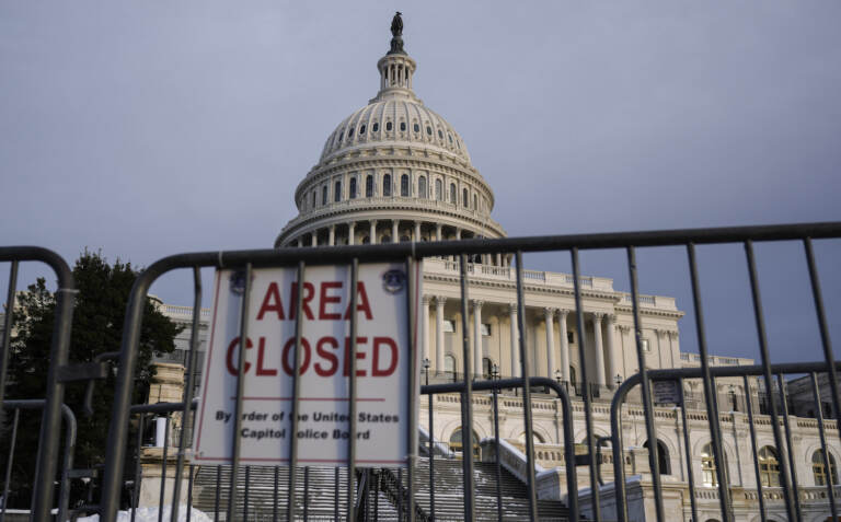 Security bike fences stand near the West Front of the U.S. Capitol