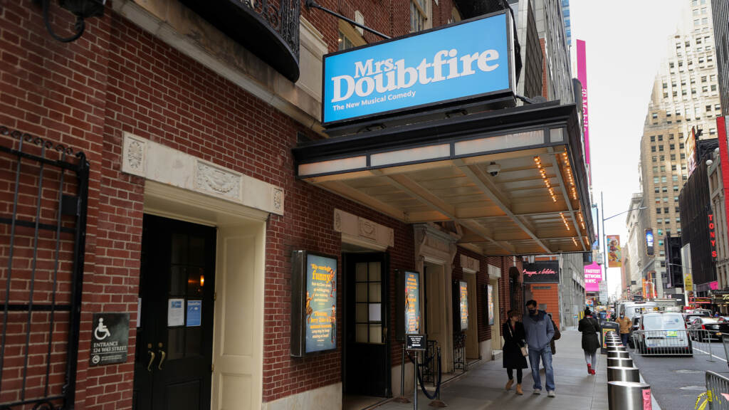 Mrs. Doubtfire is one of the Broadway shows that reopened but then had to shut down for a while after cases of COVID spread among cast and crew. Mrs. Doubtfire is one of the Broadway shows that reopened but then had to shut down for a while after cases of COVID spread among cast and crew.
(Dia Dipasupil/Getty Images)