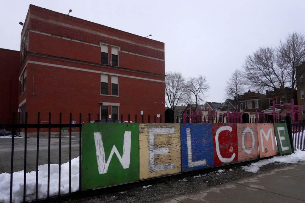 In Chicago, the teachers union voted this week to return to virtual learning, citing COVID-19 concerns, despite district plans to continue in person. In response, the district canceled classes for its more than 300,000 students. CHICAGO, ILLINOIS - JANUARY 05: A sign on the fence outside of Lowell elementary school welcomes students on January 05, 2022 in Chicago, Illinois. Classes at all of Chicago public schools have been canceled today by the school district after the teacher's union voted to return to virtual learning, citing unsafe conditions in the schools as the Omicron variant of the coronavirus continues to spread. (Photo by Scott Olson/Getty Images)