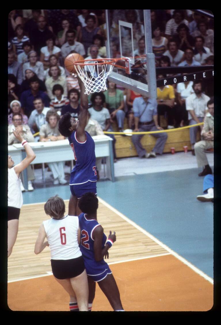 U.S. center Lusia Harris finishes a basket in a game against Bulgaria during the 1976 Summer Olympics in Montreal. Photo by ABC Photo Archives/Disney General Entertainment Content via Getty Images)