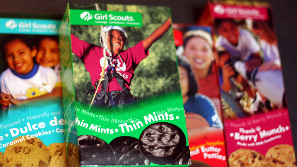 girlscoutcookies-boxes-crop A closeup of Girl Scout cookie boxes.