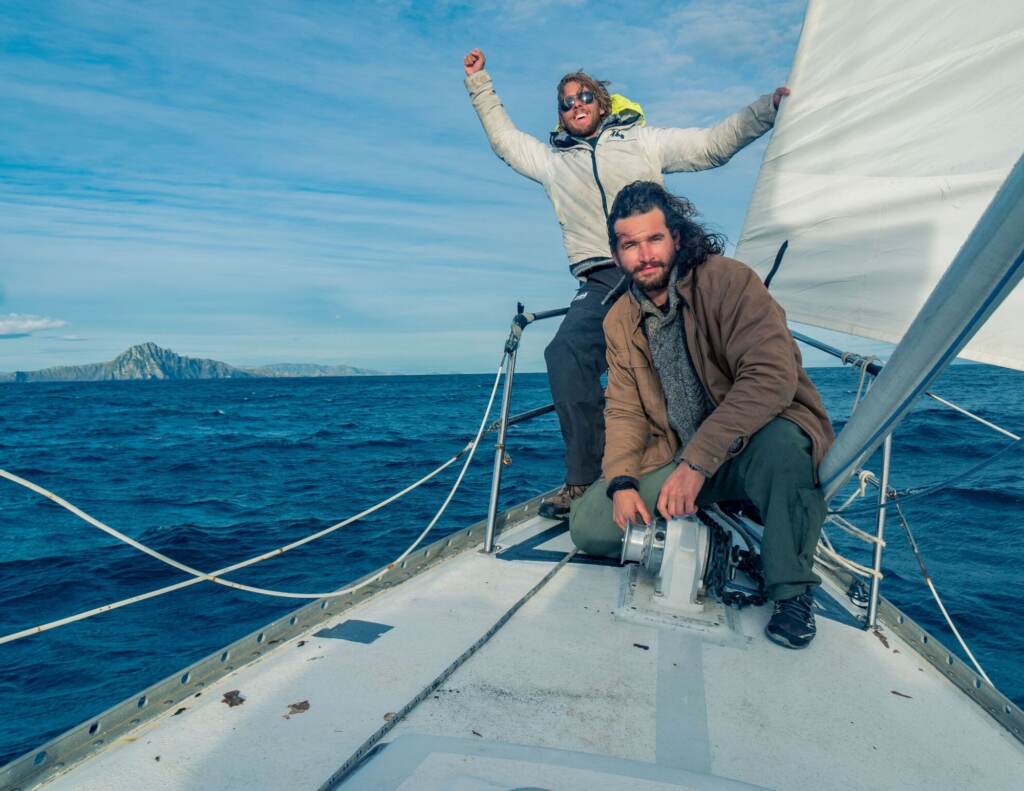 hellorhighseasphoto Stephen O’Shea and Taylor Grieger, both featured in 'Hell or High Seas', sailing off the coast of Cape Horn. (photo via Hell or High Seas)