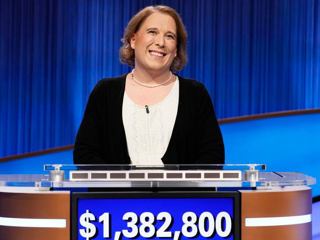 Amy Schneider’s Jeopardy! win streak came to a close Wednesday night. Amy Schneider's Jeopardy! win streak came to a close Wednesday night.
(Casey Durkin/Sony Pictures Television)