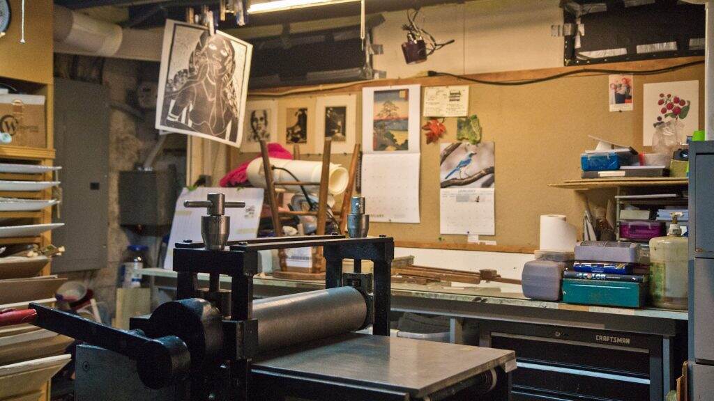 Equipment for print-making at The Plastic Club (Kimberly Paynter, WHYY)
