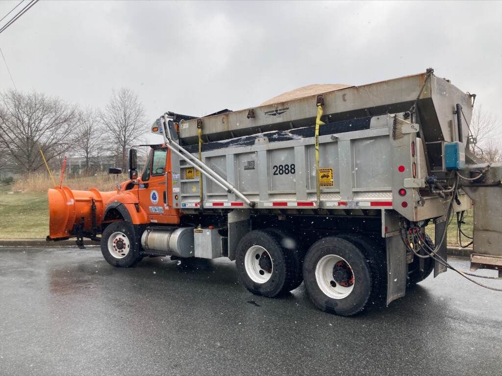 plow truck DelDOT has 40,000 tons of salt available for the storm, and this plow truck is ready to roll. (DelDOT)