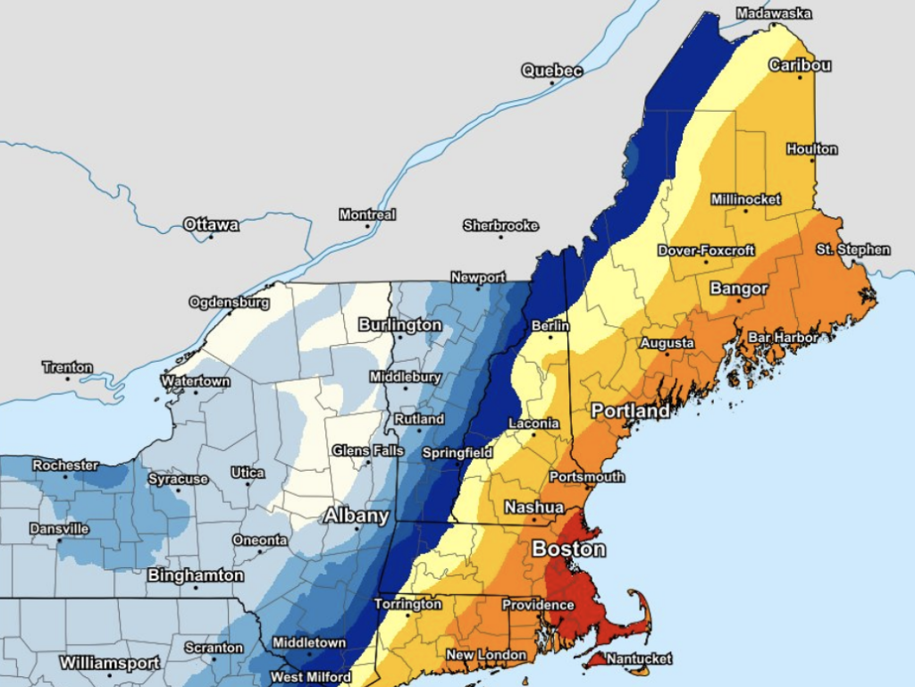 A forecast map of the snow storm set to hit the Northeast.