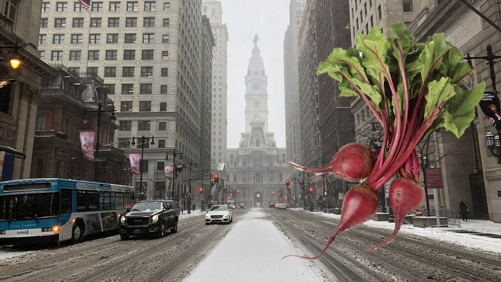 snow-beets A picture of beets overlays a photo of Market Street in the snow