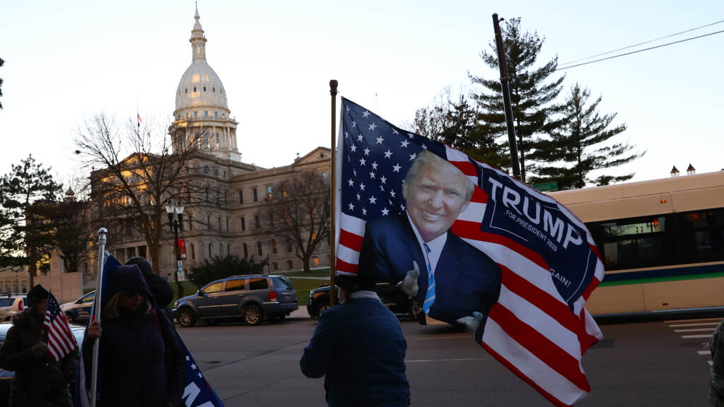 Supporters of then-President Donald Trump gather outside the Michigan State Capitol in 2020. Supporters of then-President Donald Trump gather outside the Michigan State Capitol in 2020. (Rey Del Rio/Getty Images)
