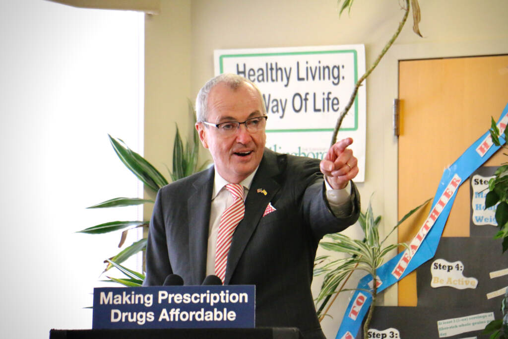 2022 02 14-e lee-phil murphy-willingboro nj-affordable prescription drug plan point New Jersey Gov, Phil Murphy talks about a plan to bring down the cost of prescription drugs during a press conference at Willingboro Township Senior Center. (Emma Lee/WHYY)