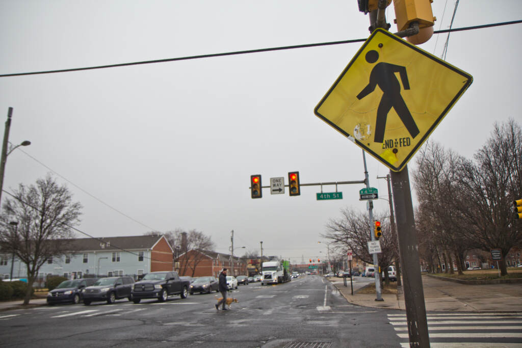 A crosswalk at Washington Avenue