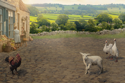 Illustration of a farm with goats