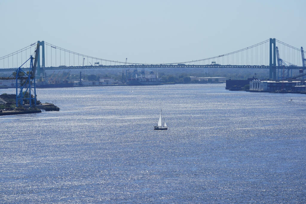 Pennsylvania Daily Life A boat sails on the Delaware River in view of the Walt Whitman Bridge, in Philadelphia, Monday, Sept. 27, 2021