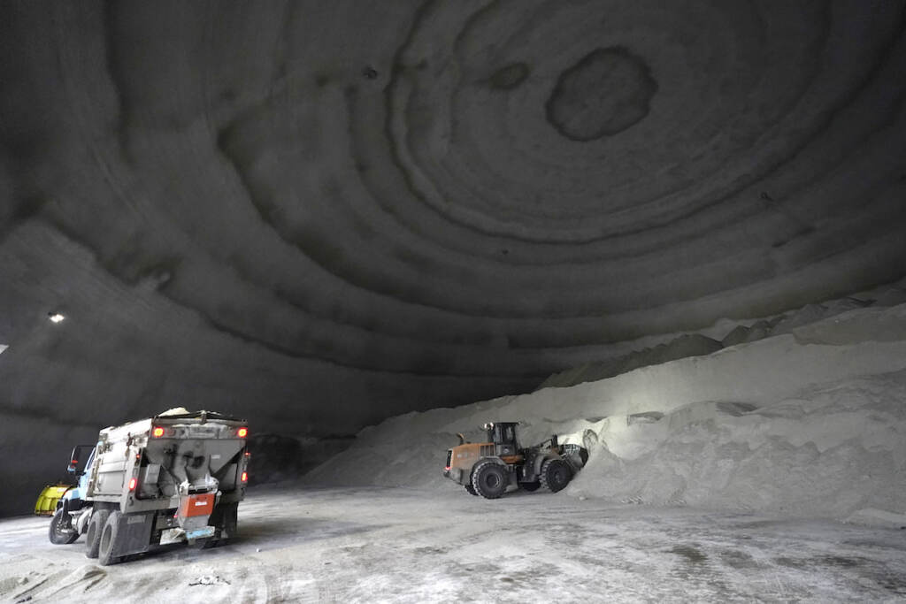 Winter Weather A City of Chicago Department of Streets and Sanitation salt truck waits for a load in a city salt dome in anticipation of a winter storm Tuesday, Feb. 1, 2022, in Chicago. A major winter storm is expected to affect a huge swath of the United States beginning Tuesday, with heavy snow starting in the Rockies and freezing rain as far south as Texas before it drops snow and ice on the Midwest