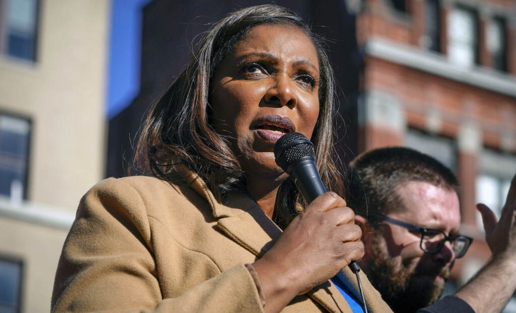 Letitia James FILE - New York Attorney General Letitia James speaks during a rally in support of home care workers in New York, Tuesday, Dec. 14, 2021. James asked a judge Wednesday to dismiss a lawsuit by former President Donald Trump aimed at halting her yearslong probe into his business practices. (AP Photo/Seth Wenig, File)