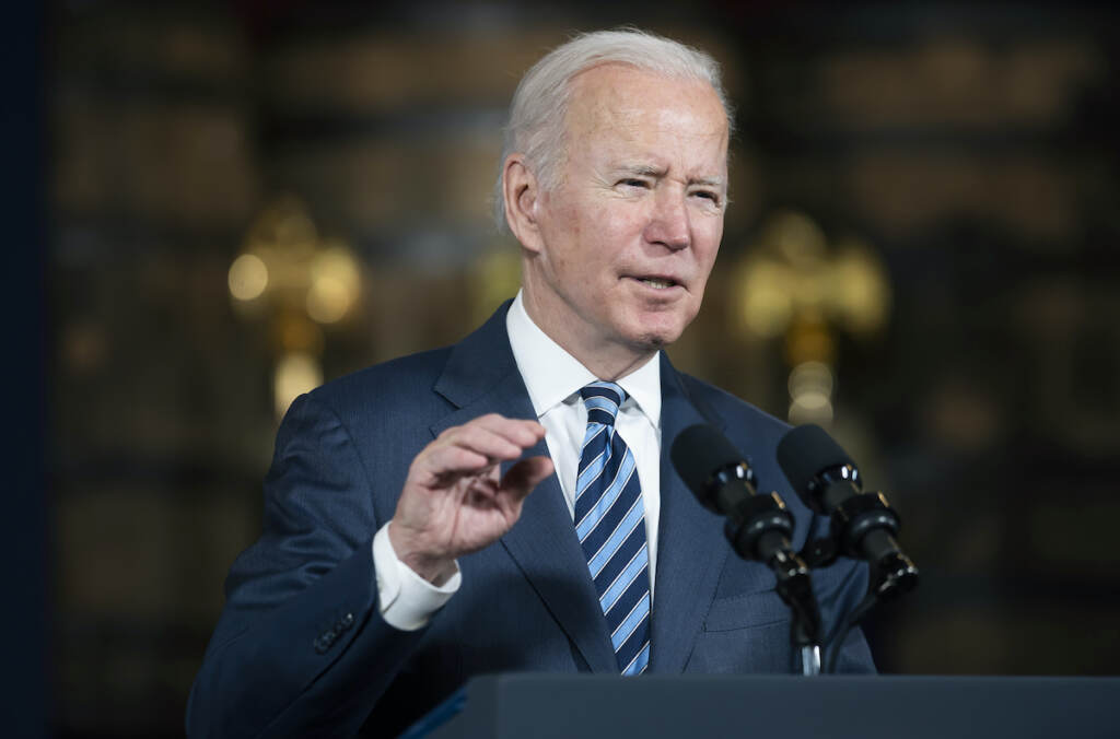 Joe Biden President Joe Biden speaks about the Bipartisan Infrastructure Law, Thursday, Feb. 17, 2022 at the Shipyards in Lorain, Ohio.(