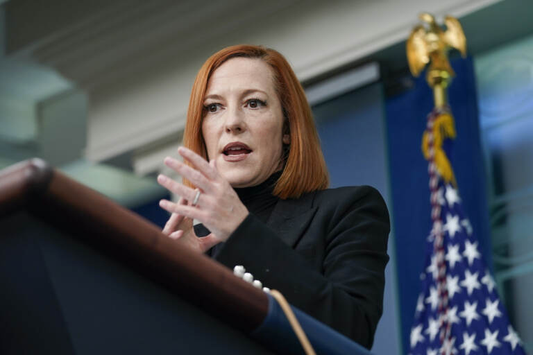 White House press secretary Jen Psaki speaks during a press briefing at the White House in Washington, Friday, Feb. 25, 2022. (AP Photo/Carolyn Kaster)