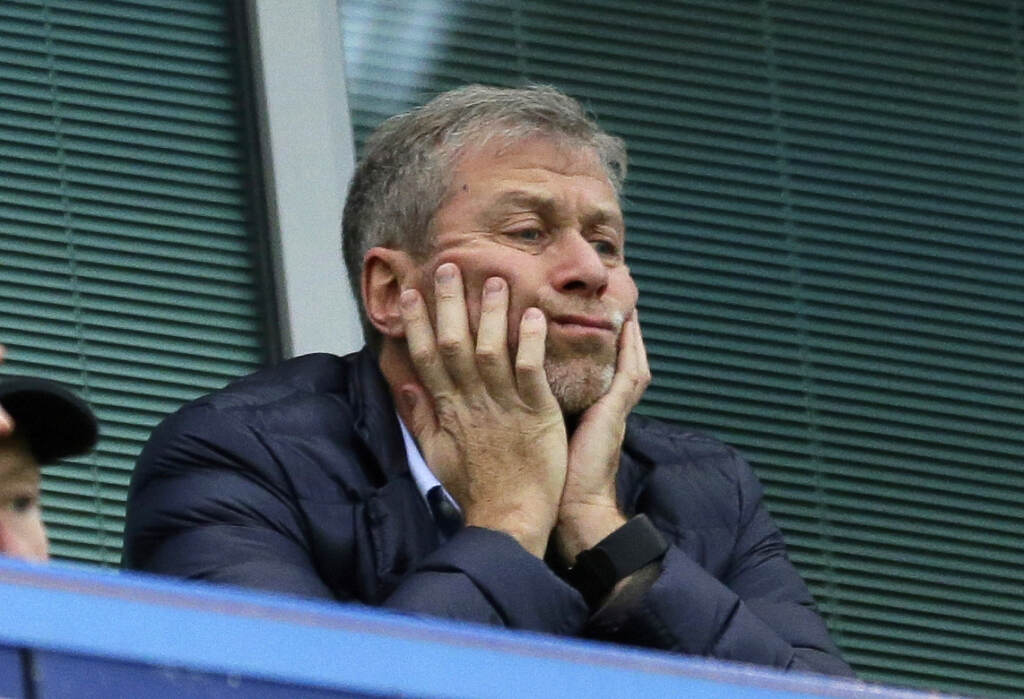 Soccer Chelsea Abramovich File photo: In this file photo dated Saturday, Dec. 19, 2015, Chelsea soccer club owner Roman Abramovich sits in his box before the English Premier League soccer match between Chelsea and Sunderland at Stamford Bridge stadium in London. (AP Photo/Matt Dunham, File)