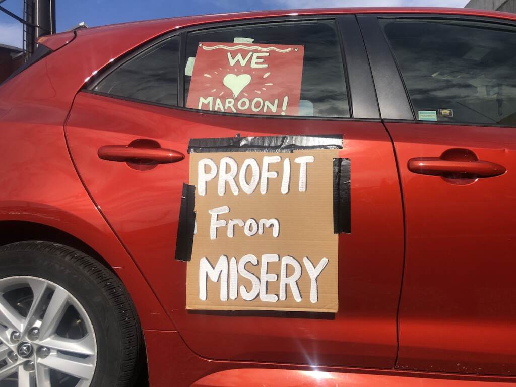 One of about 50 cars lined up driving down State Road outside Curran-Fromhold Correctional Facility Saturday afternoon (Emily Rizzo _ WHYY) One of about 50 cars lined up driving down State Road outside Curran-Fromhold Correctional Facility Saturday afternoon