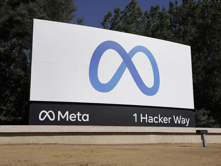 Facebook's Meta logo sign is seen at the company headquarters