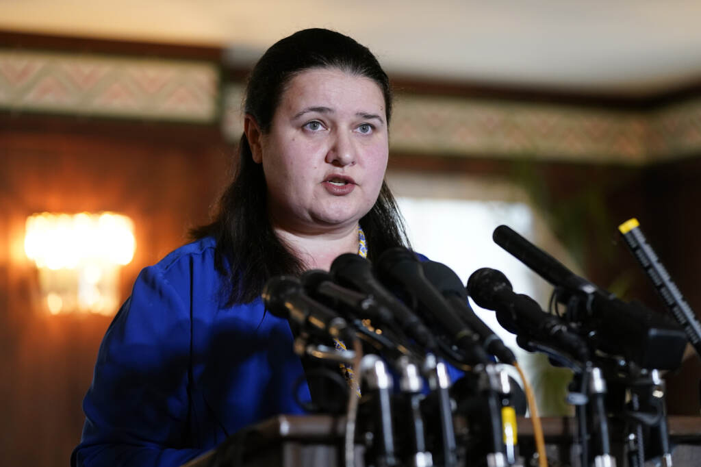 Ukraine’s Ambassador to the United States Oksana Markarova speaks during a news conference at the Embassy of Ukraine in Washington, D.C. on Feb. 24. Ukraine's Ambassador to the United States Oksana Markarova speaks during a news conference at the Embassy of Ukraine in Washington, D.C. on Feb. 24. (Patrick Semansky/AP)